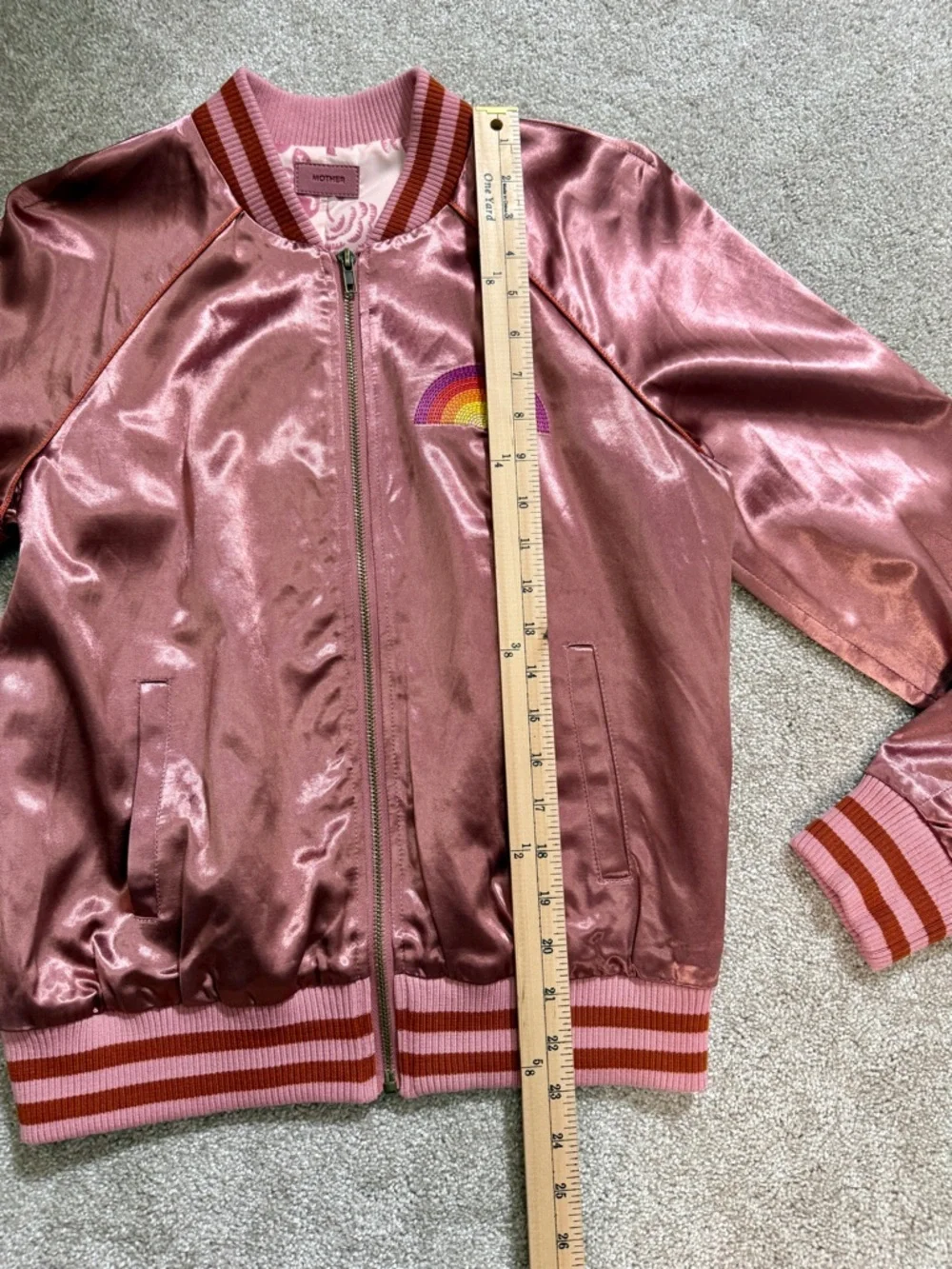 MOTHER “Sunshine City” Satin Letterman Bomber Jacket | size Small | EUC - Picture 7 of 16